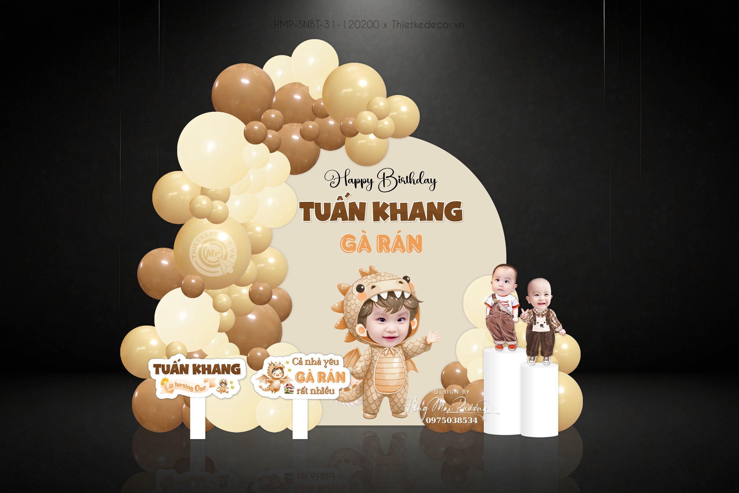 Sinh nhật bé trai tuổi rồng tone nâu tây